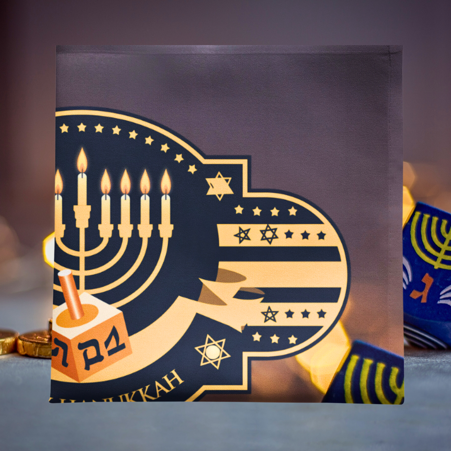 Happy Hanukkah Menorah Napkin (v3), 4-set