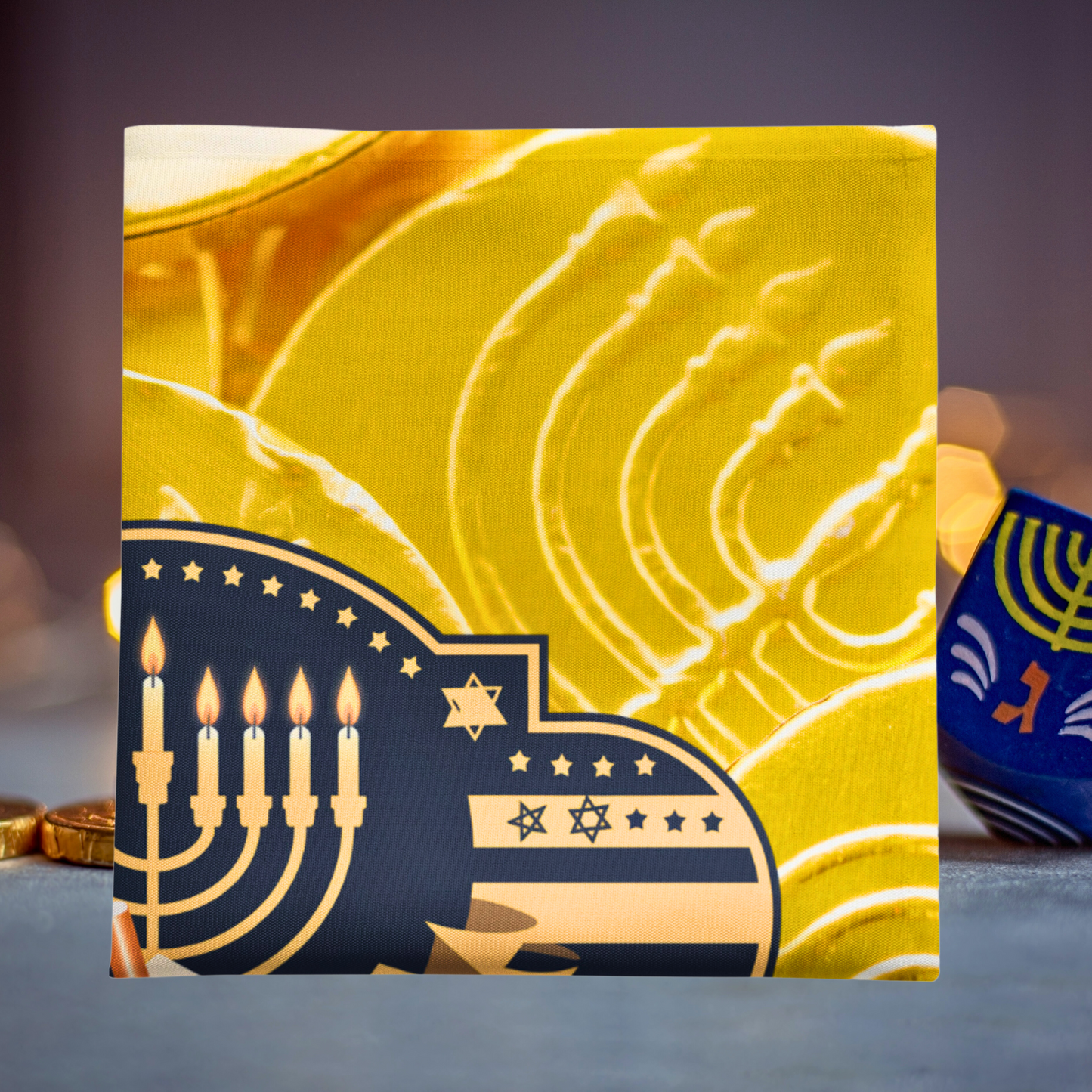 Happy Hanukkah Menorah Napkin (v4), 4-set