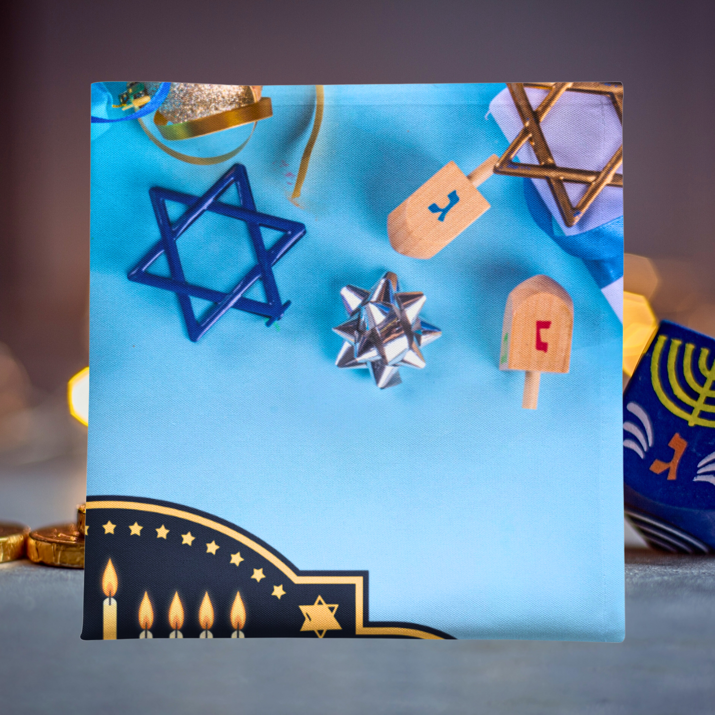 Happy Hanukkah Menorah Napkin (v5), 4-set