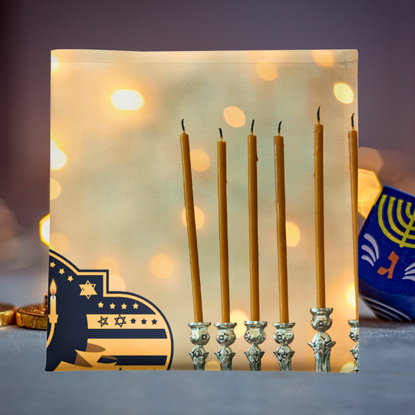 Happy Hanukkah Menorah Napkin (v7), 4-set