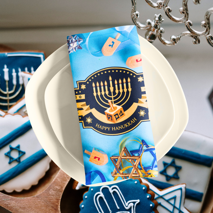 Happy Hanukkah Menorah Napkin (v6), 4-set