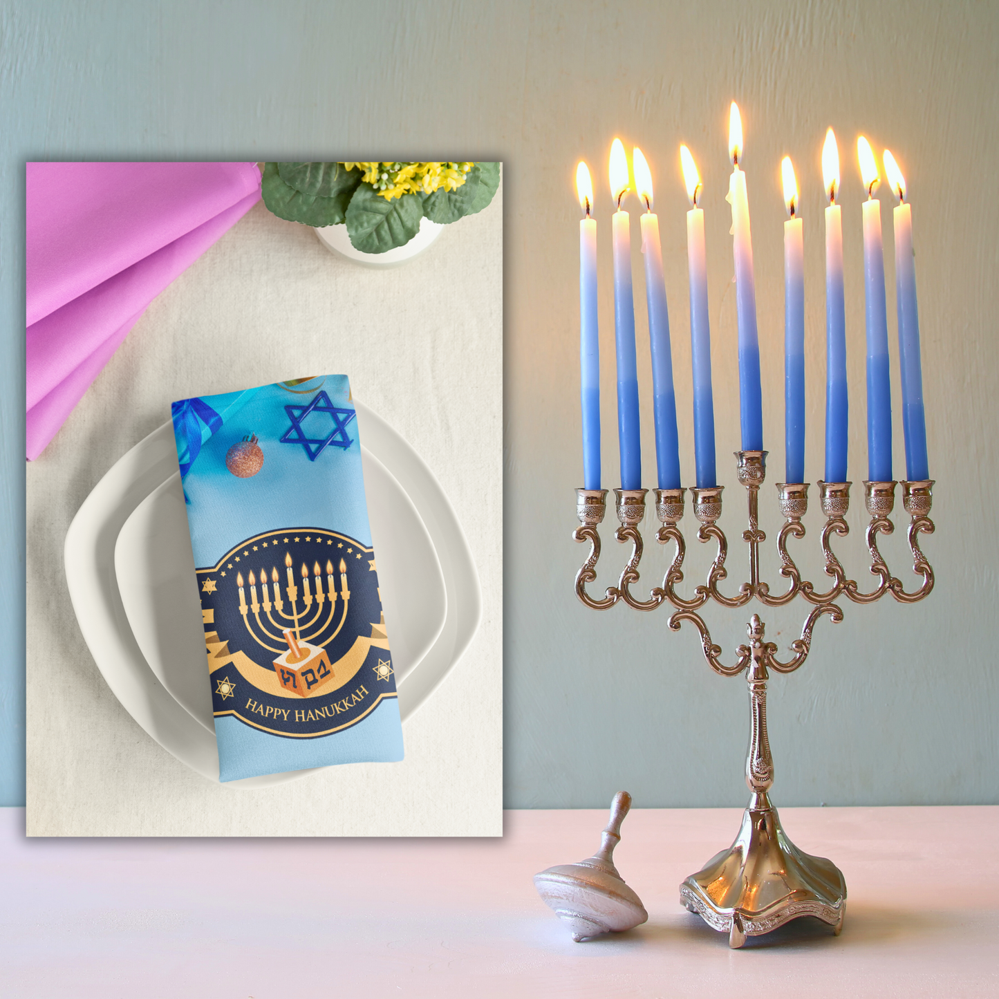 Happy Hanukkah Menorah Napkin (v5), 4-set