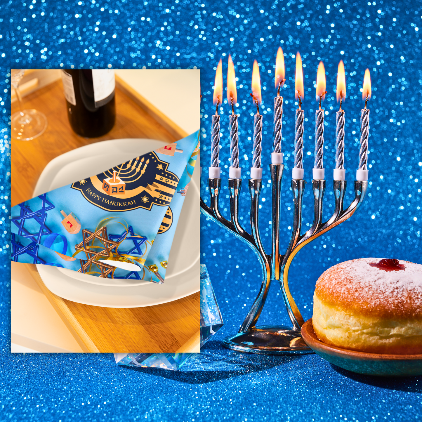 Happy Hanukkah Menorah Napkin (v6), 4-set