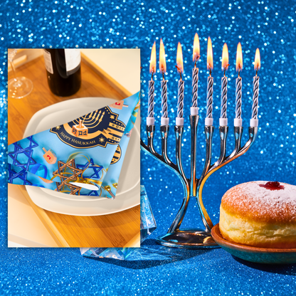 Happy Hanukkah Menorah Napkin (v6), 4-set