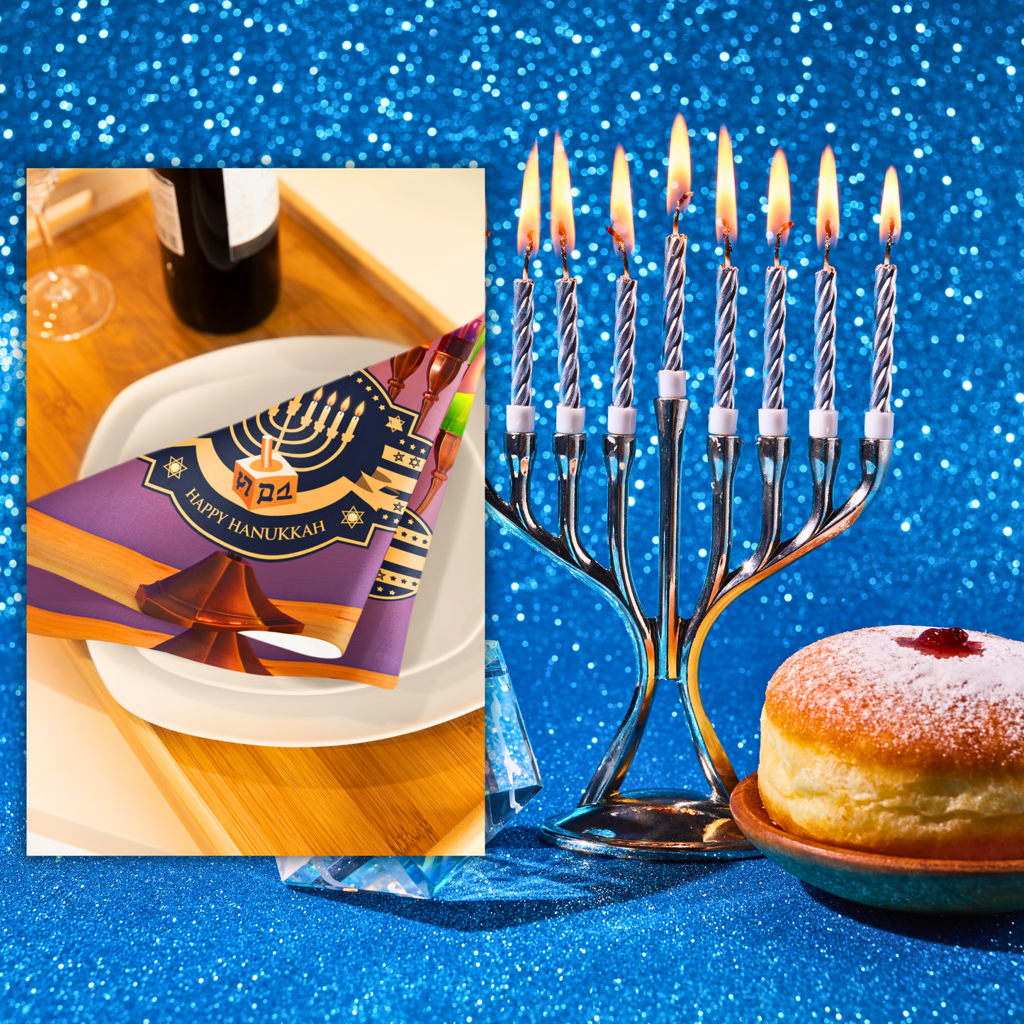 Happy Hanukkah Menorah Napkin (v1), 4-set