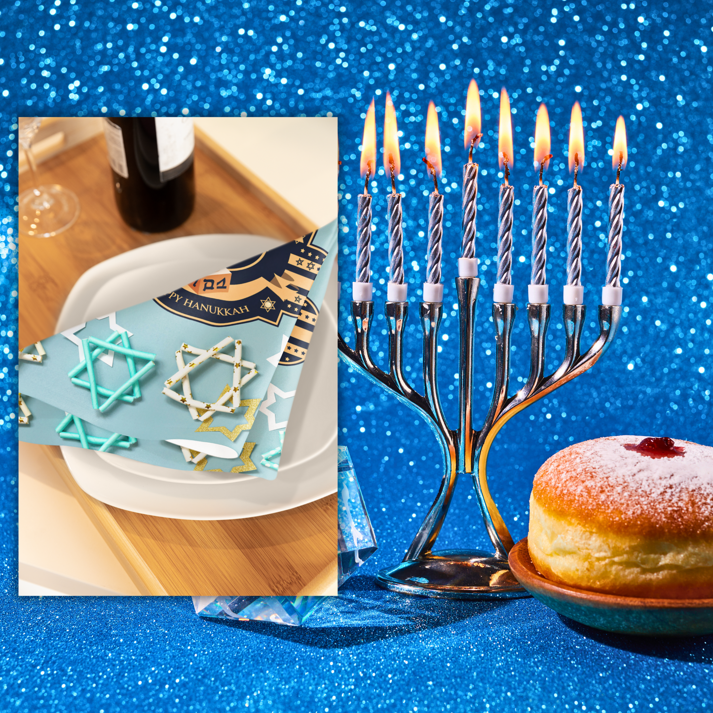 Happy Hanukkah Menorah Napkin (v2), 4-set