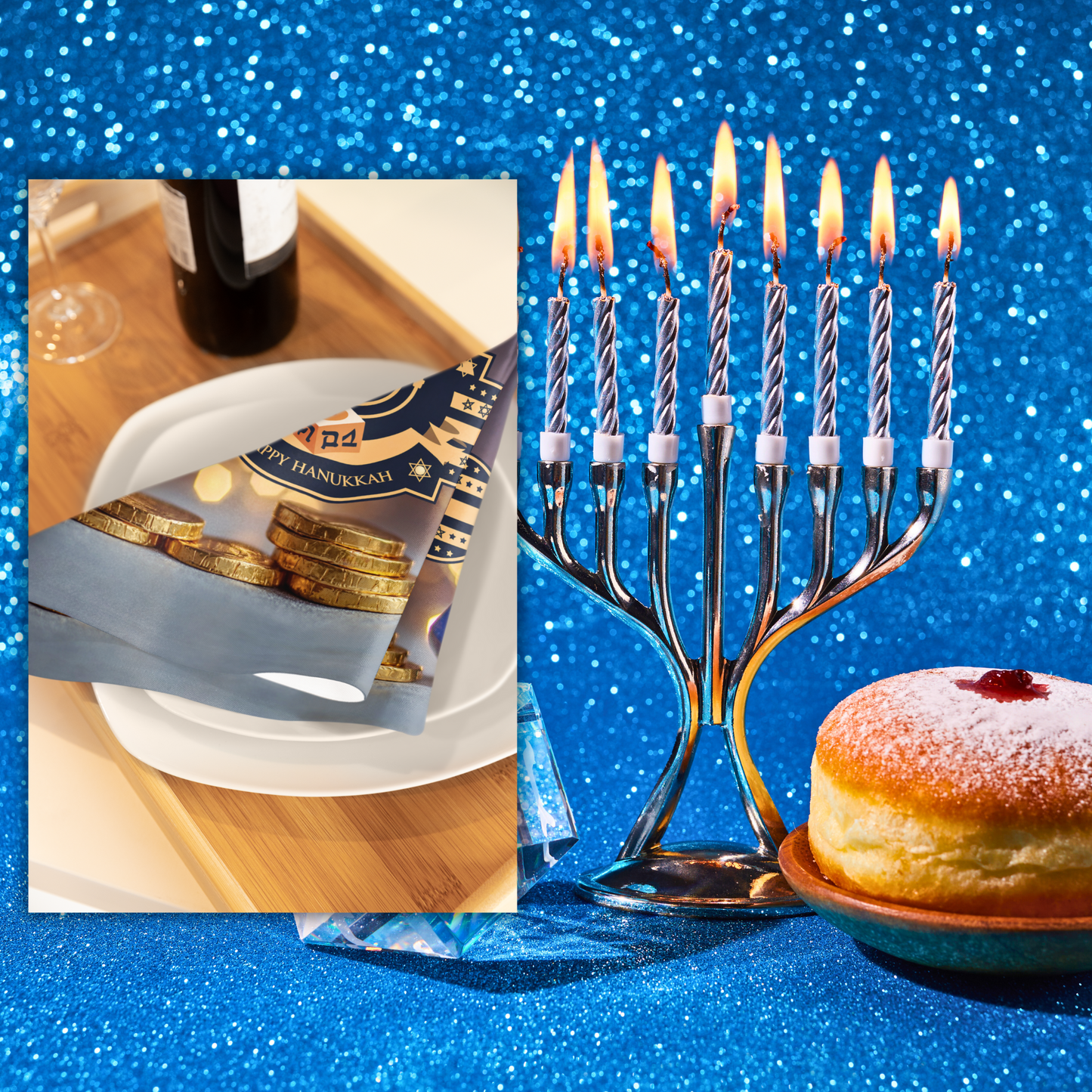 Happy Hanukkah Menorah Napkin (v3), 4-set