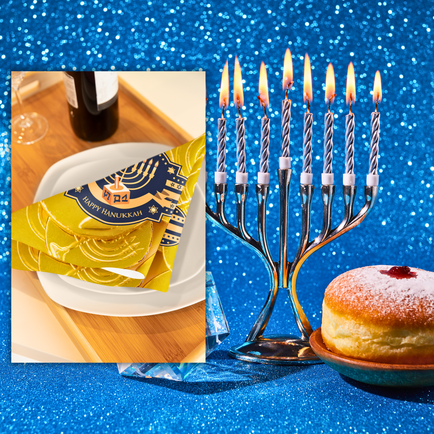 Happy Hanukkah Menorah Napkin (v4), 4-set