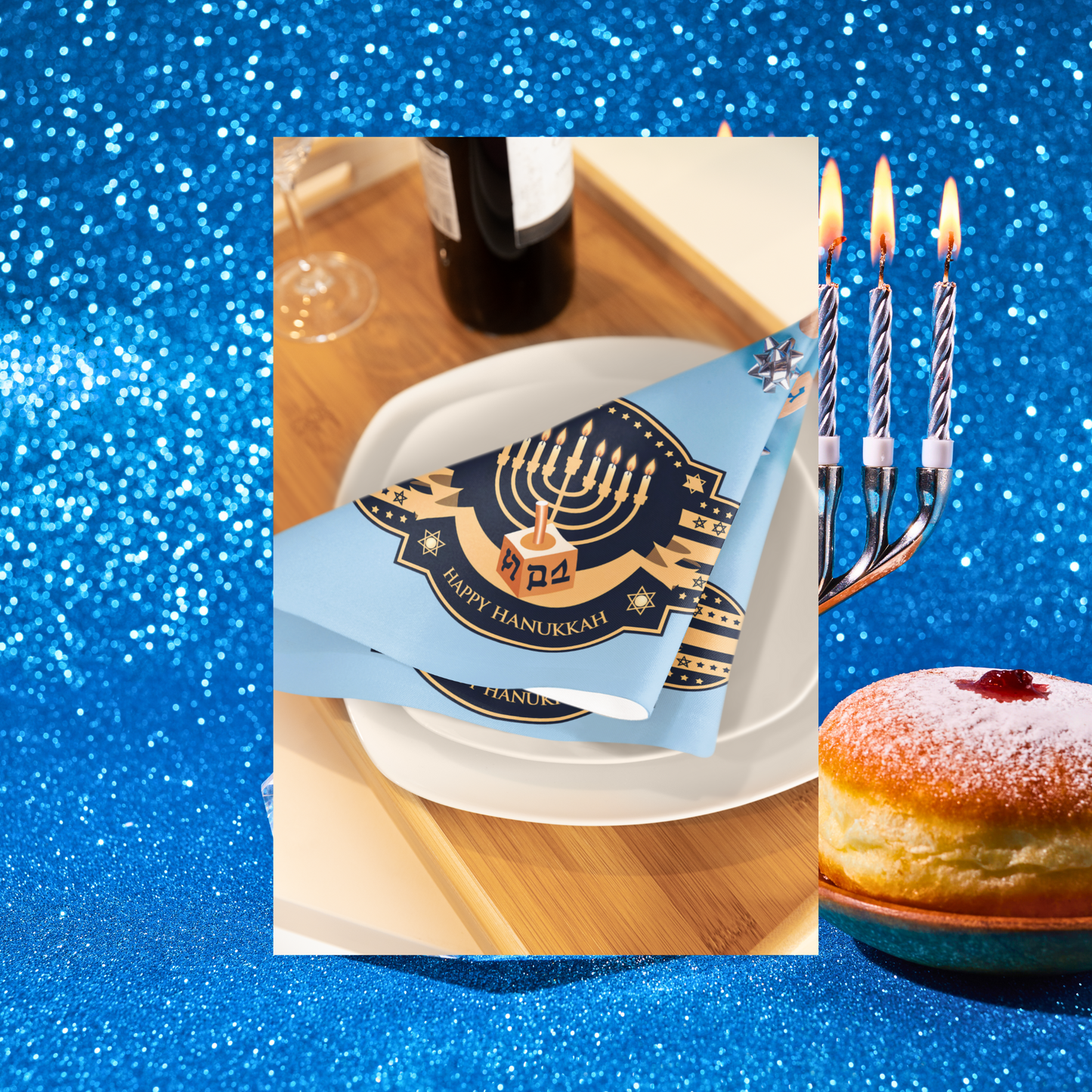 Happy Hanukkah Menorah Napkin (v5), 4-set