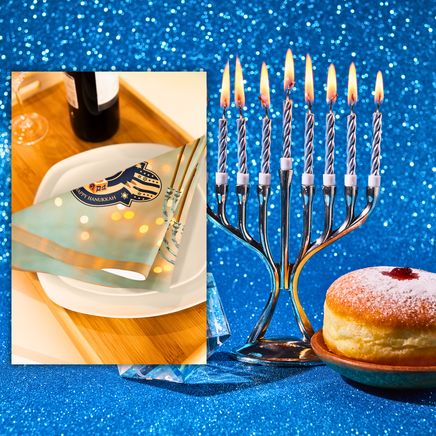 Happy Hanukkah Menorah Napkin (v7), 4-set