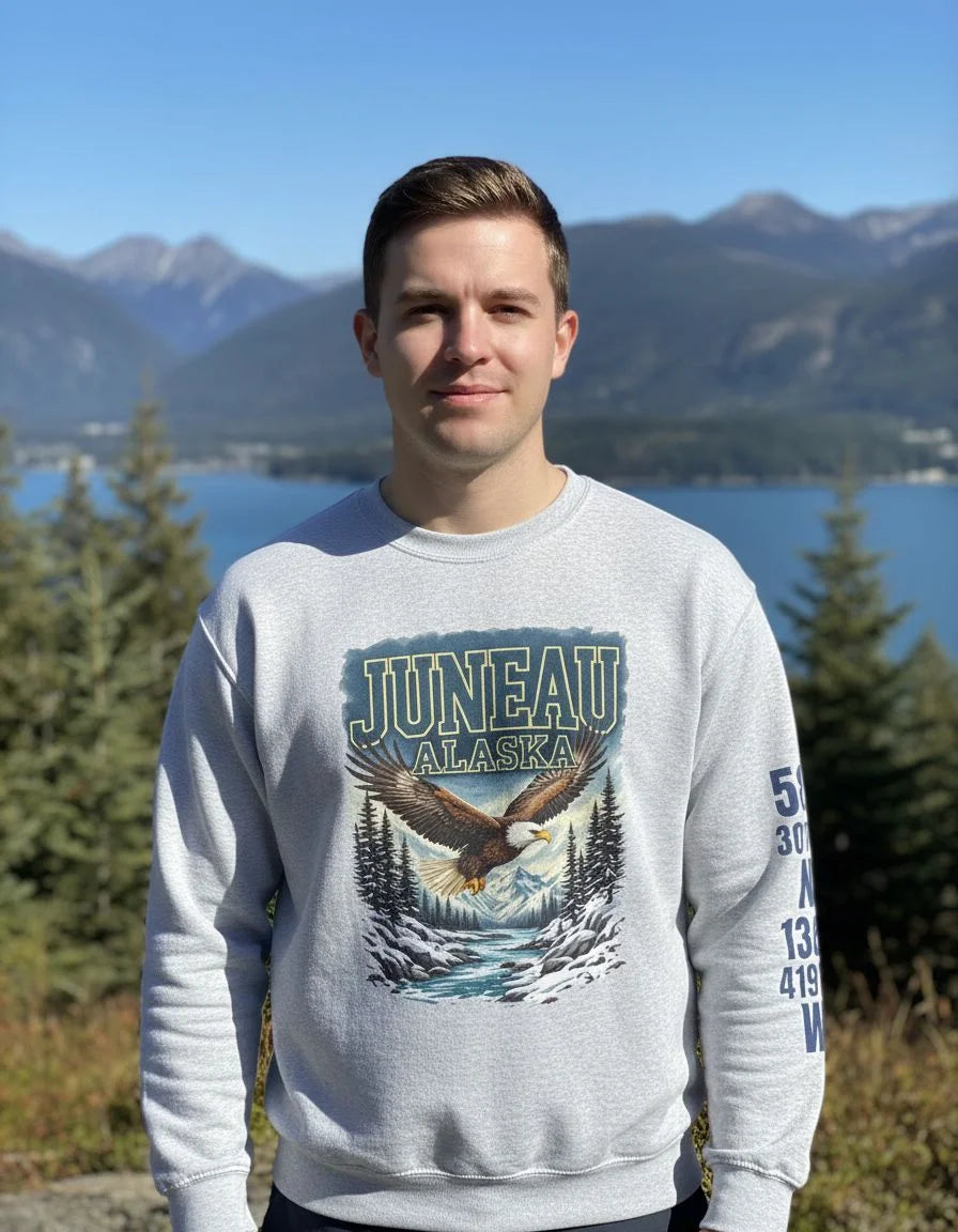Juneau Bald Eagle Cotton Crewneck Sweatshirt | Wild Alaska Series Edition 🦅🌲❄️