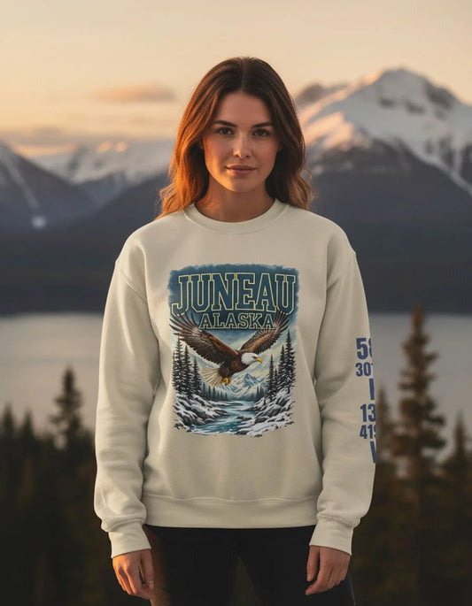 Juneau Bald Eagle Cotton Crewneck Sweatshirt | Wild Alaska Series Edition 🦅🌲❄️