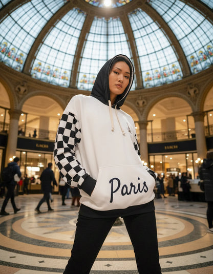 Paris Checkered Unisex Hoodie (White)