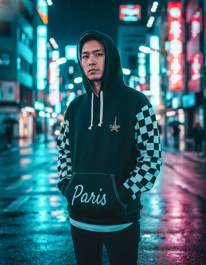 Paris Checkered Unisex Hoodie (Black)