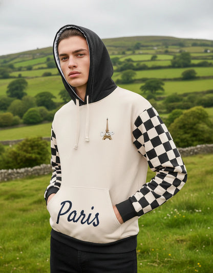Paris Checkered Unisex Hoodie (Beige)