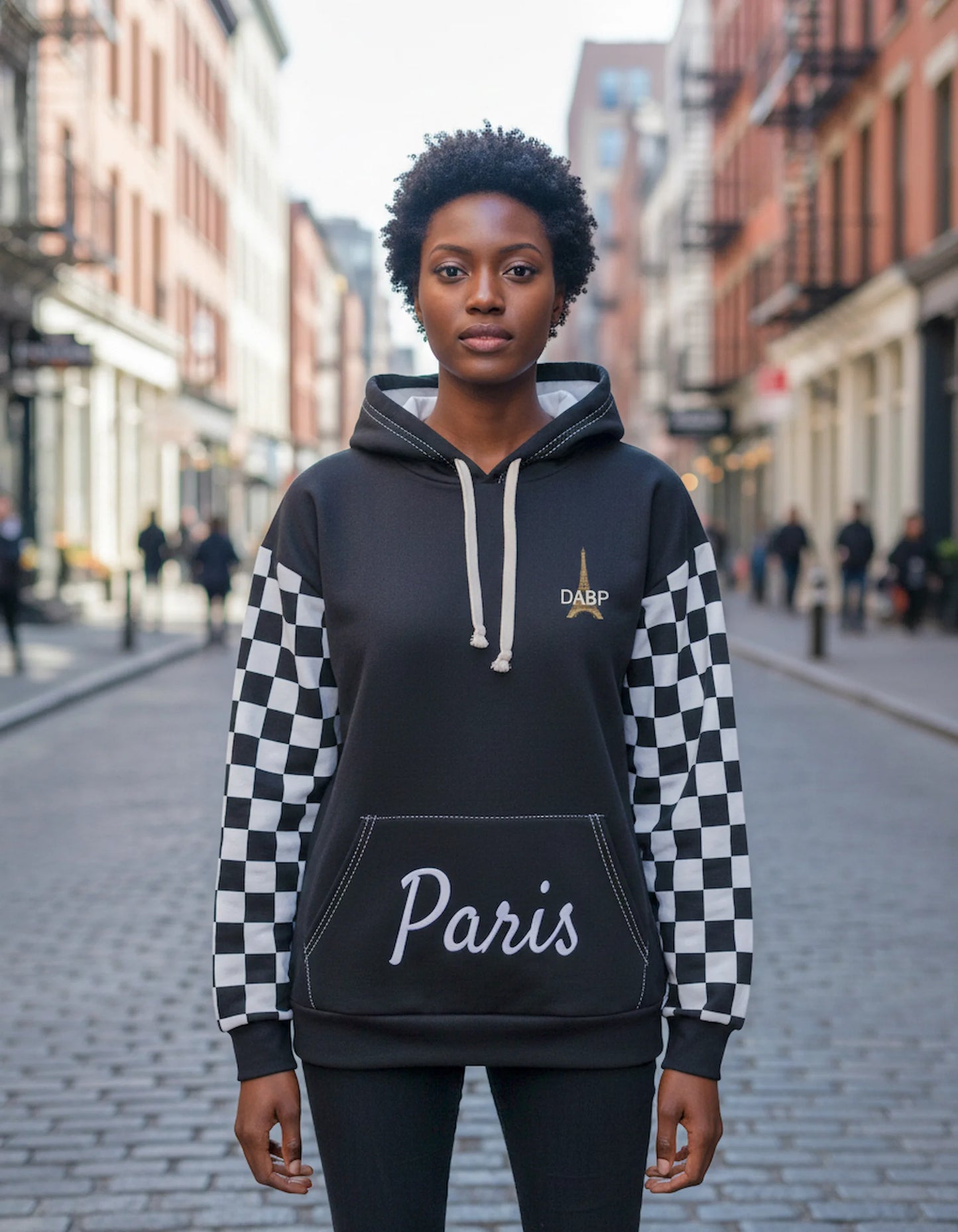 Paris Checkered Unisex Hoodie (Black)