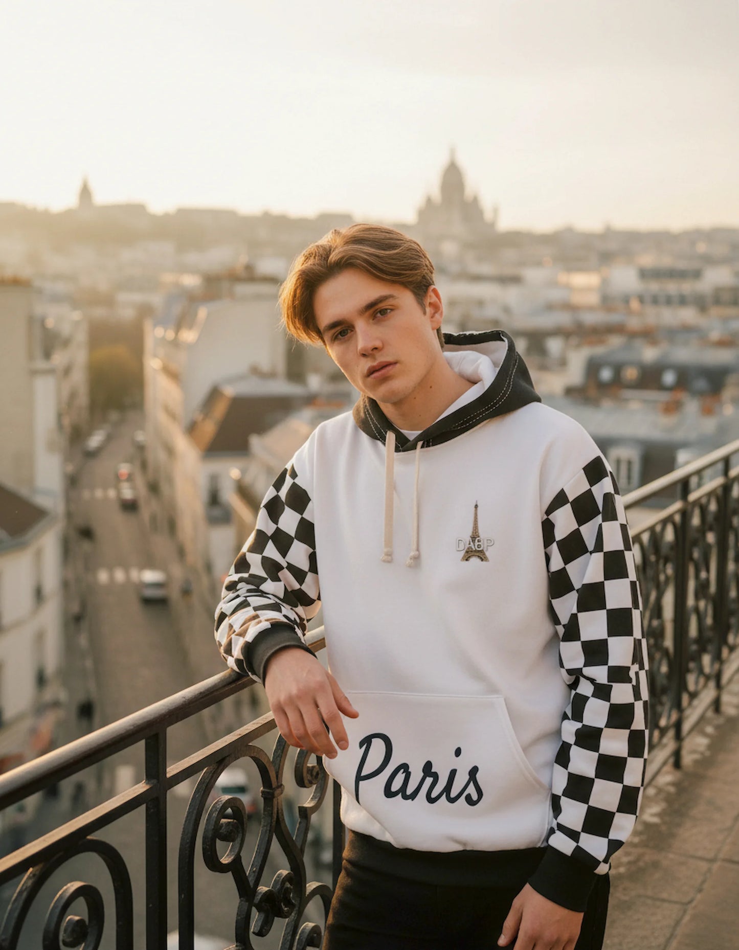 Paris Checkered Unisex Hoodie (White)