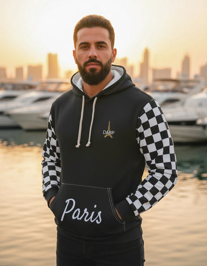 Paris Checkered Unisex Hoodie (Black)