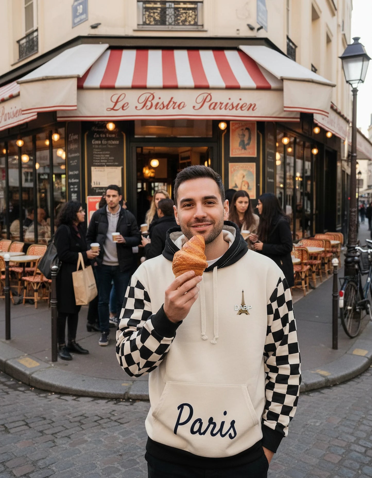 Paris Checkered Unisex Hoodie (Beige)