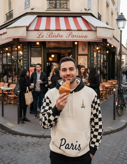 Paris Checkered Unisex Hoodie (Beige)