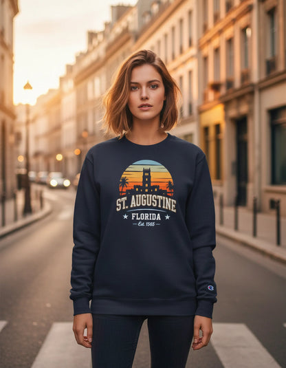 St. Augustine Florida Retro Sunset Crewneck Sweatshirt