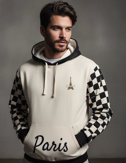 Paris Checkered Unisex Hoodie (Beige)