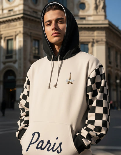 Paris Checkered Unisex Hoodie (Beige)