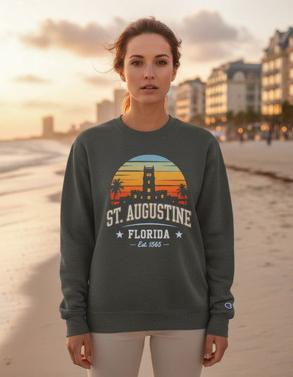St. Augustine Florida Retro Sunset Crewneck Sweatshirt