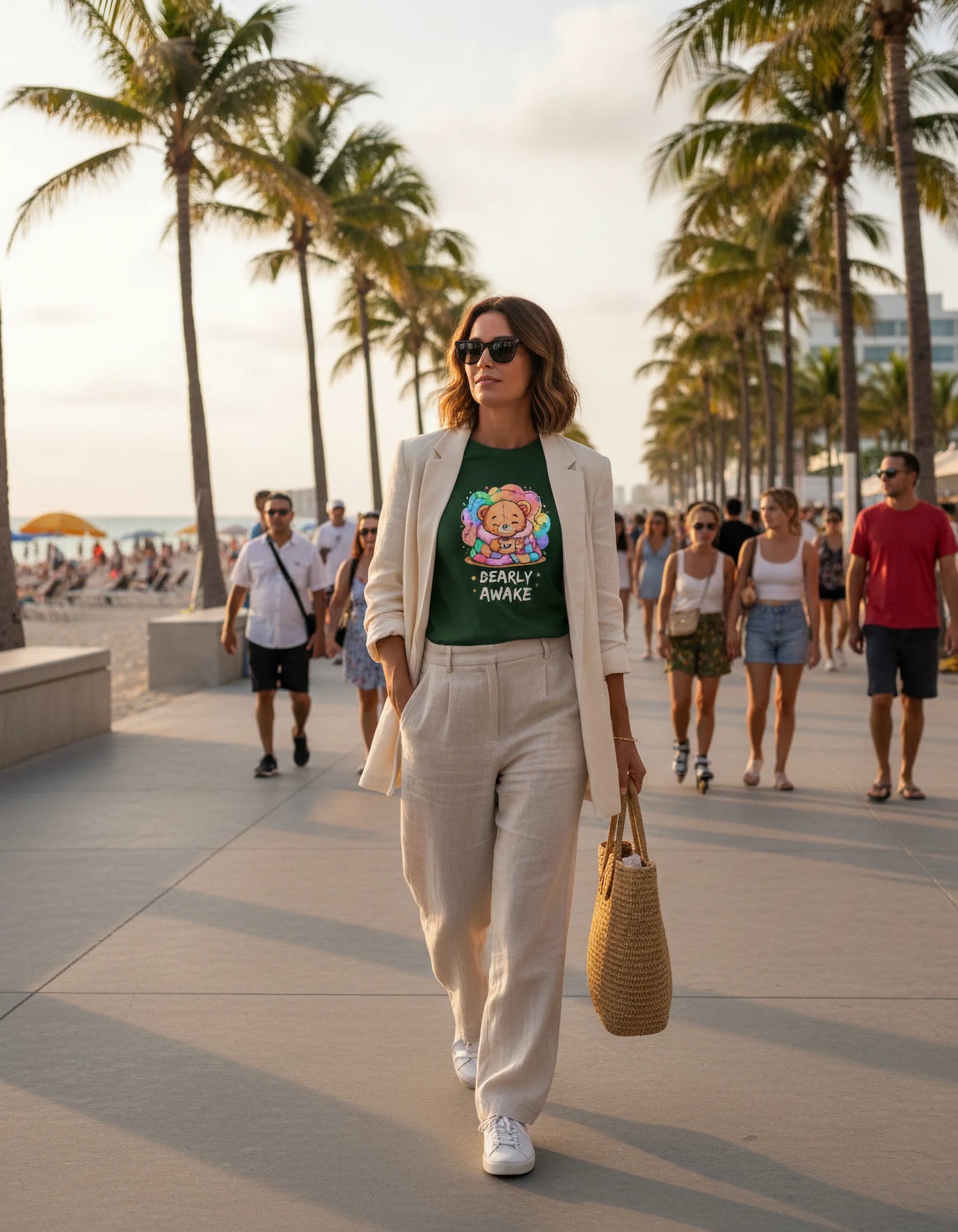 Bearly Awake Teddy Bear Tee | Cute Coffee Bear Wrapped in Rainbow Blanket