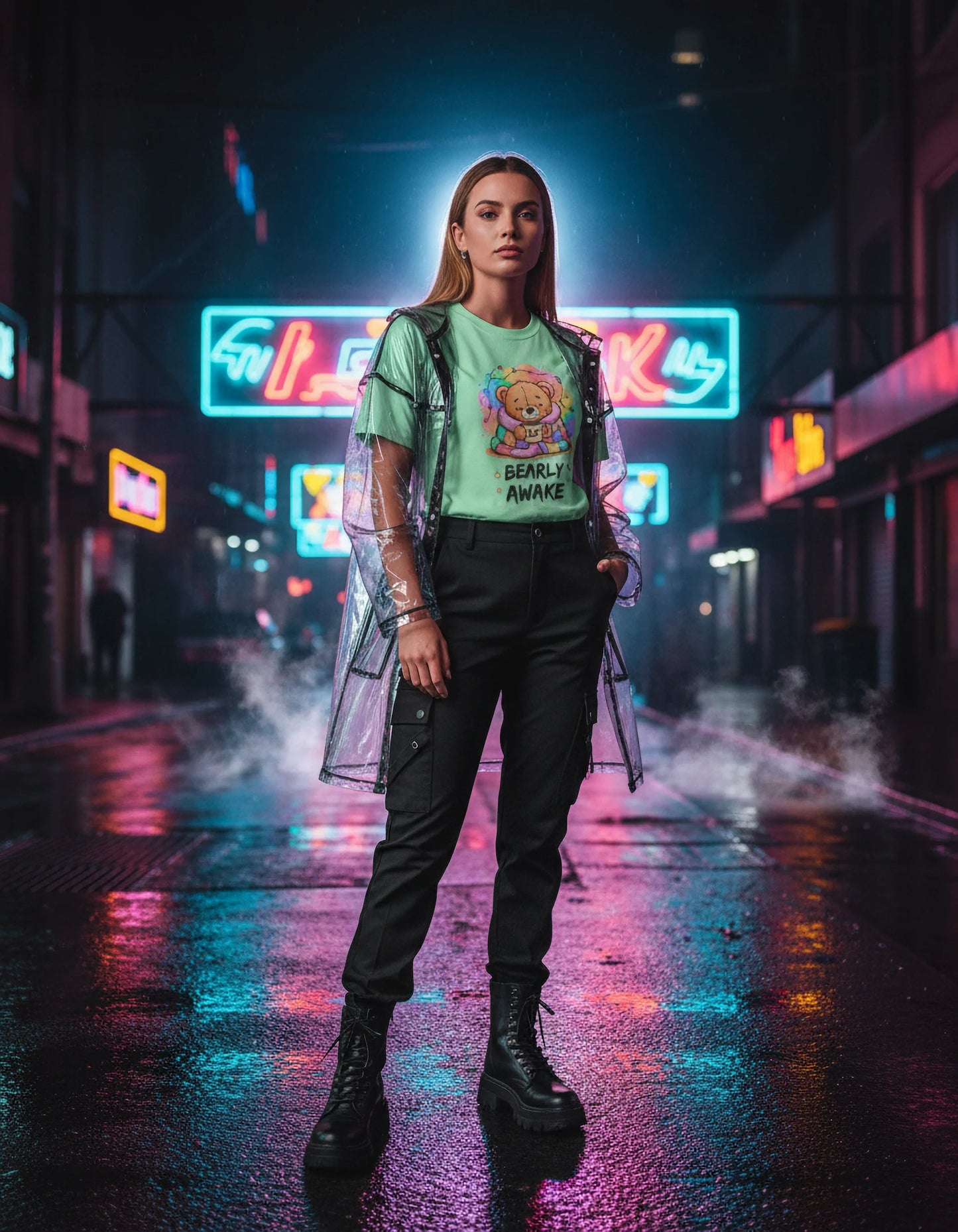 Bearly Awake Teddy Bear Tee | Cute Coffee Bear Wrapped in Rainbow Blanket