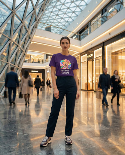 Bearly Awake Teddy Bear Tee | Cute Coffee Bear Wrapped in Rainbow Blanket