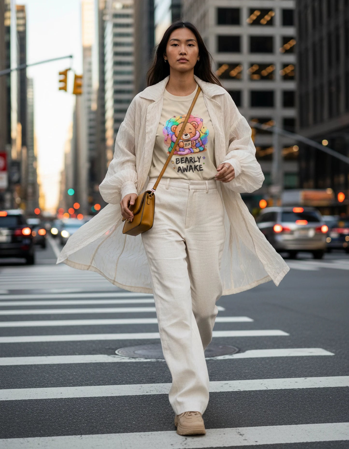 Bearly Awake Teddy Bear Tee | Cute Coffee Bear Wrapped in Rainbow Blanket