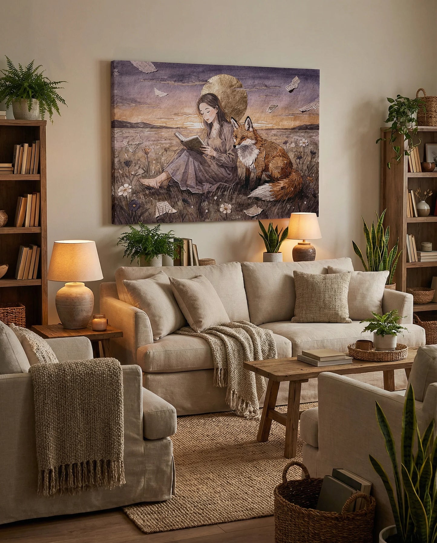 Meadow at Dusk – A Quiet Reading | Storybook Canvas Art