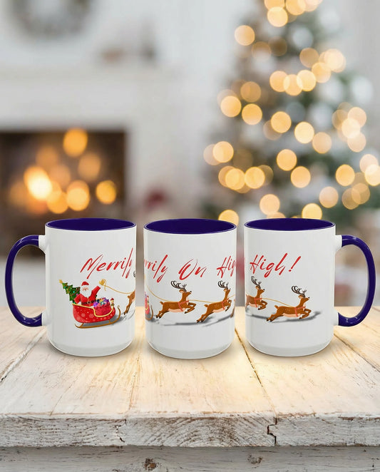 Merrily On High! Santa & Reindeer Mug
