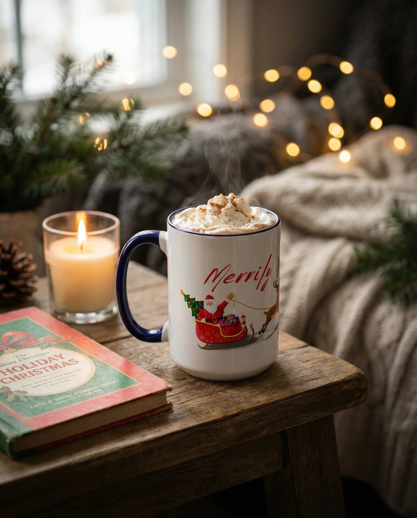 Merrily On High! Santa & Reindeer Mug