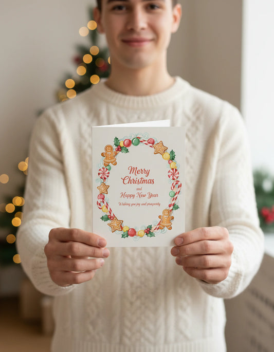 Merry Christmas & Happy New Year Gingerbread Greeting Card