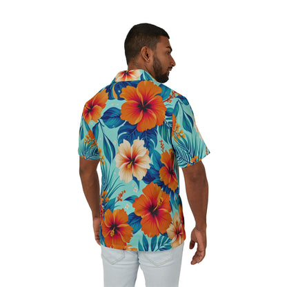 Men's Tropical Hibiscus Hawaiian Camp Shirt – Vibrant Floral Vacation Wear