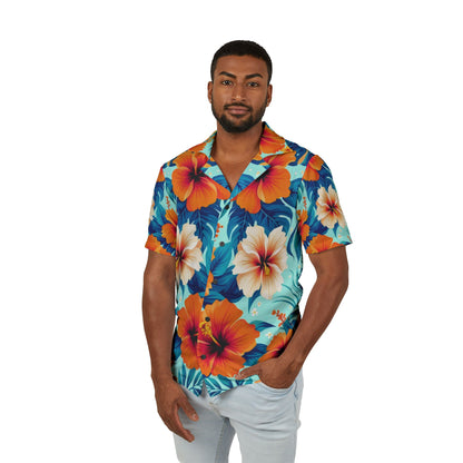 Men's Tropical Hibiscus Hawaiian Camp Shirt – Vibrant Floral Vacation Wear