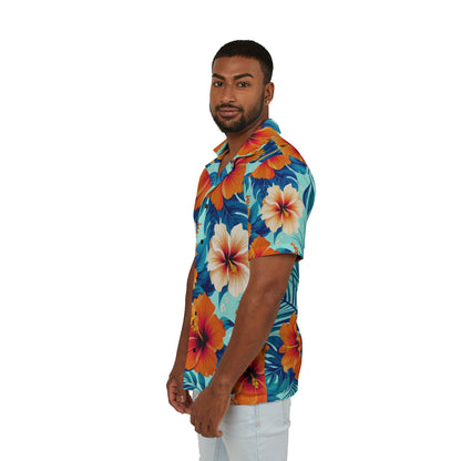 Men's Tropical Hibiscus Hawaiian Camp Shirt – Vibrant Floral Vacation Wear