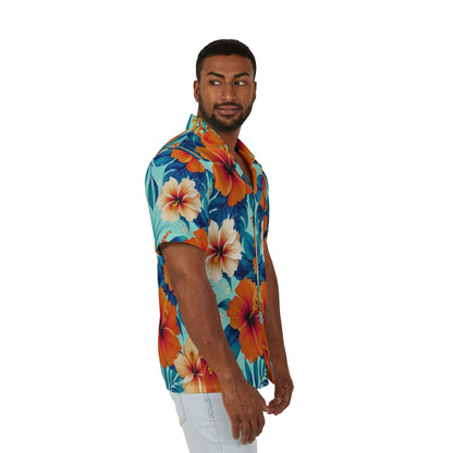 Men's Tropical Hibiscus Hawaiian Camp Shirt – Vibrant Floral Vacation Wear