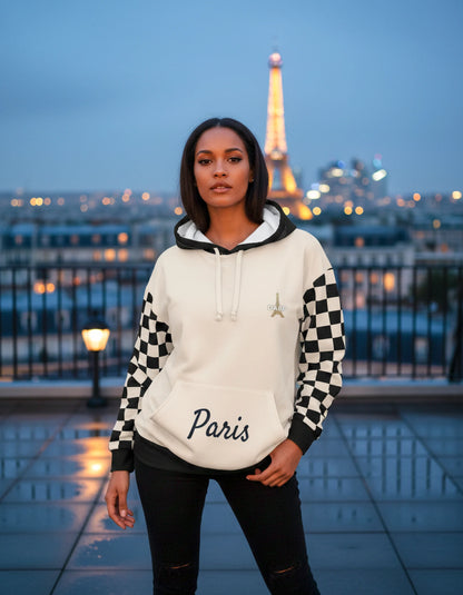 Paris Checkered Unisex Hoodie (Beige)