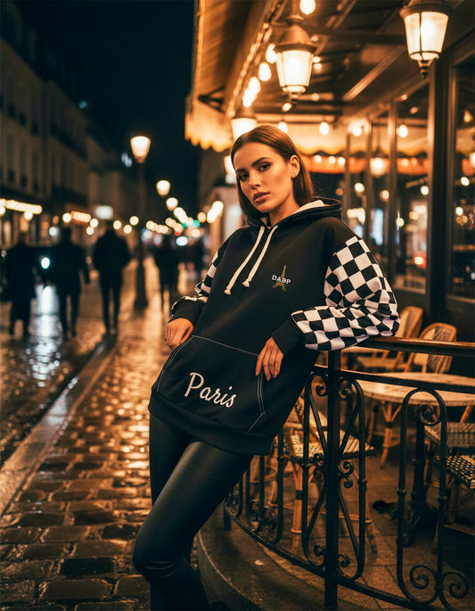 Paris Checkered Unisex Hoodie (Black)