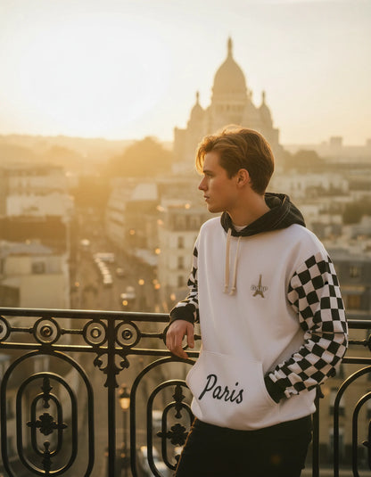 Paris Checkered Unisex Hoodie (White)
