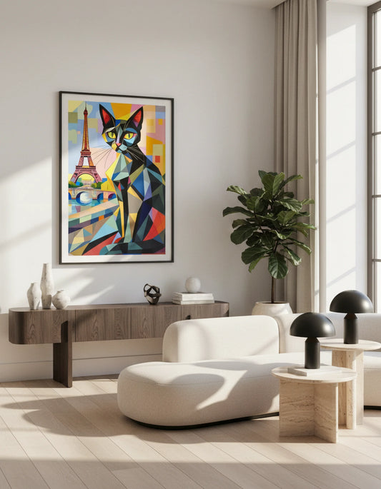 Parisian Noir: A Cubist Cat’s Dream (Poster)