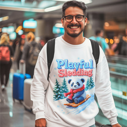 Sudadera unisex de cuello redondo Heavy Blend™ - Panda juguetón en trineo