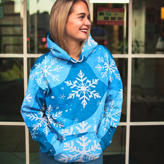 Unisex Pullover Hoodie - Snowflake Bliss All-Over Print Hoodie