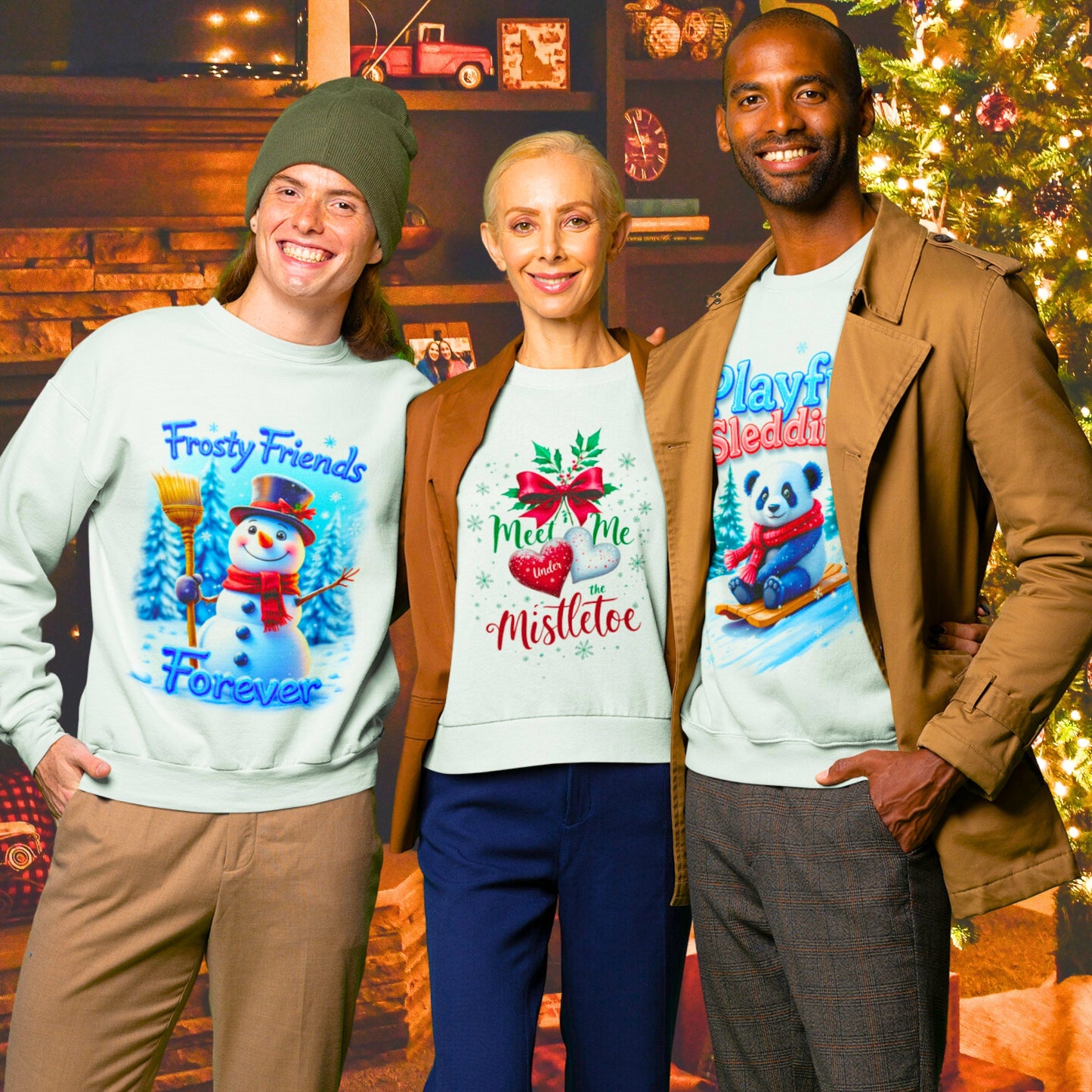 Gildan 18000 Unisex Heavy Blend™ Crewneck Sweatshirt - Frosty Friends Forever - Festive Snowman