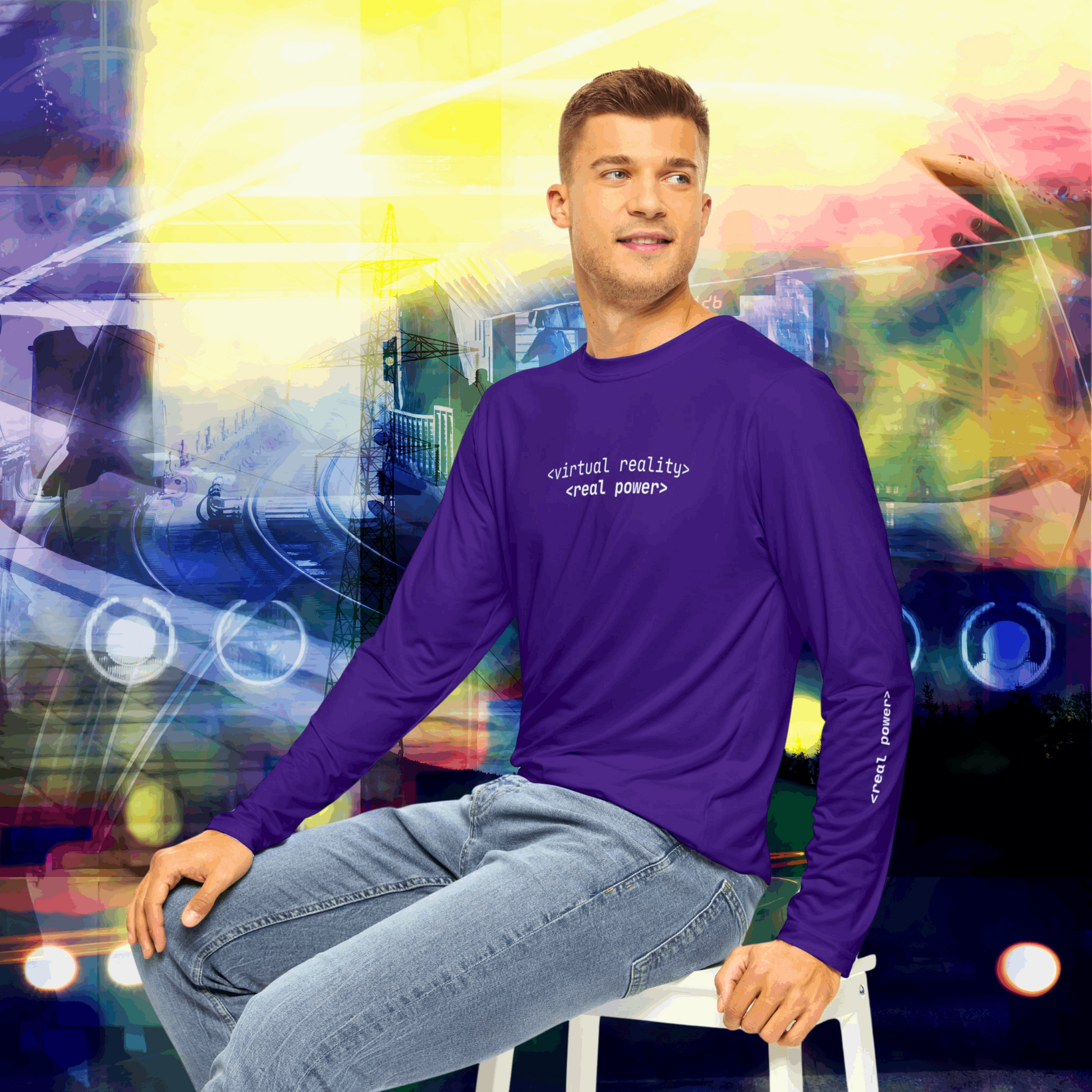 Men's Long Sleeve T-Shirt - Virtual Reality, Real Power