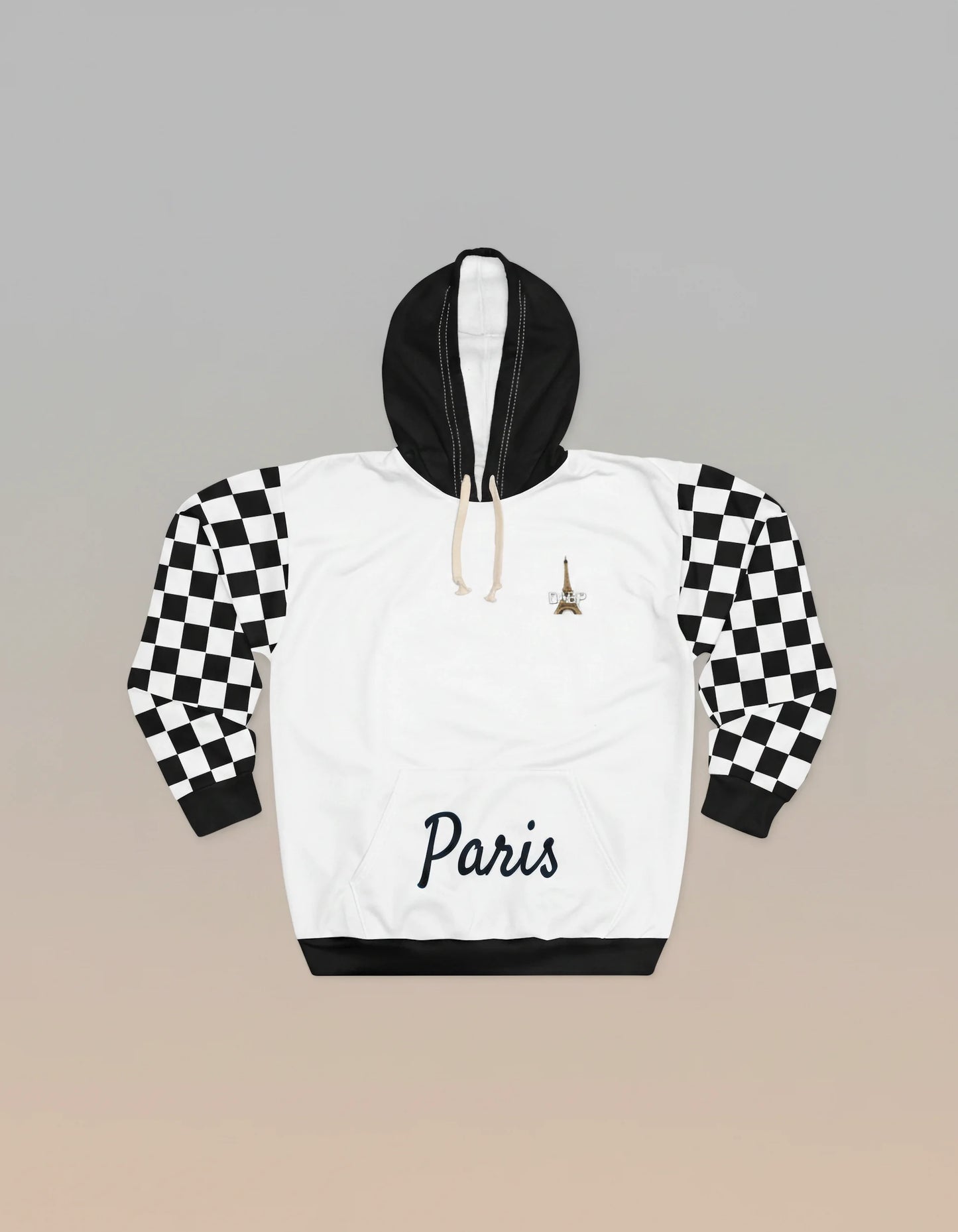 Paris Checkered Unisex Hoodie (White)